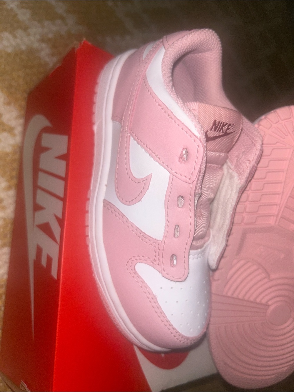 Nike Kids Pink and White Hook-and-Loop Low-Top Sneakers